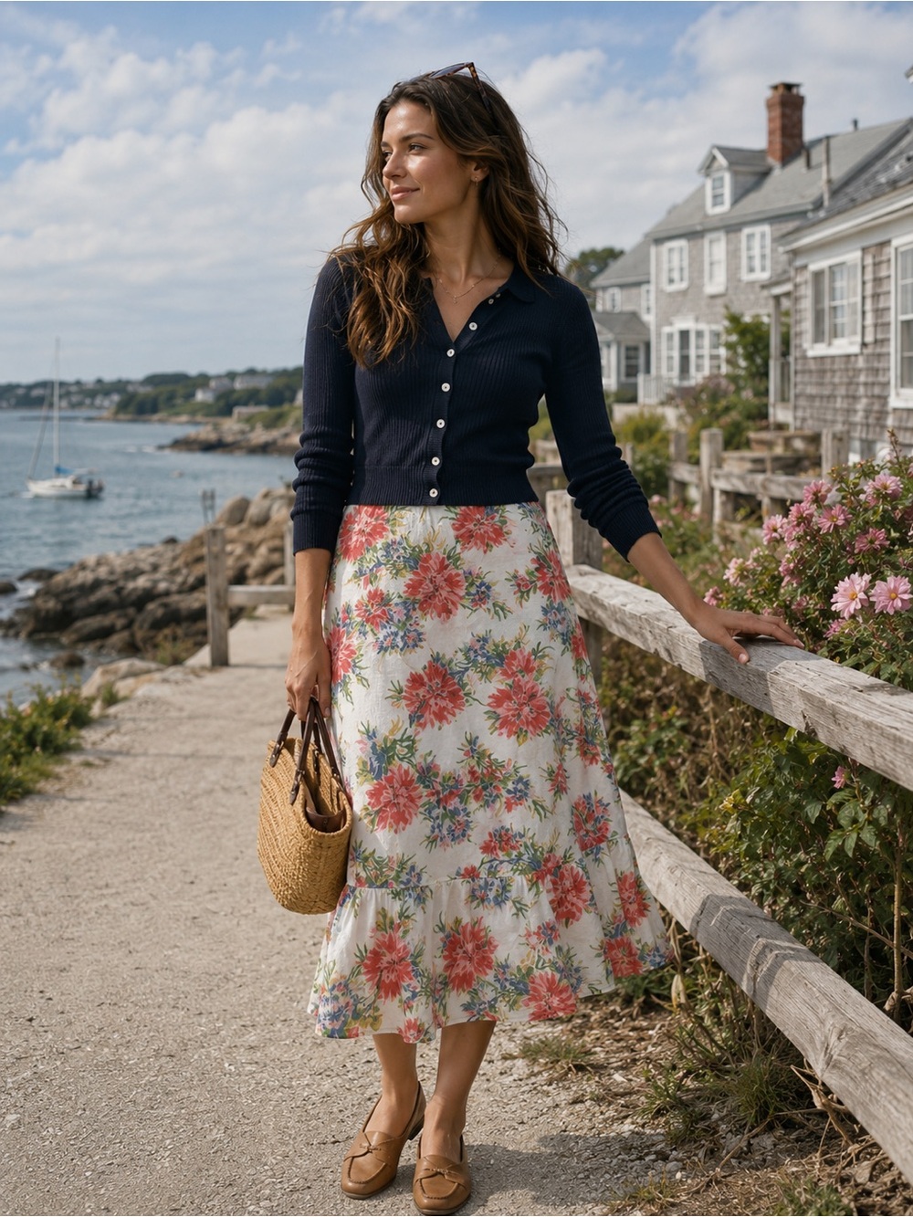 Chaps Cotton Gauzy Flowy Floral Maxi Skirt Size PM new england coastal kjp